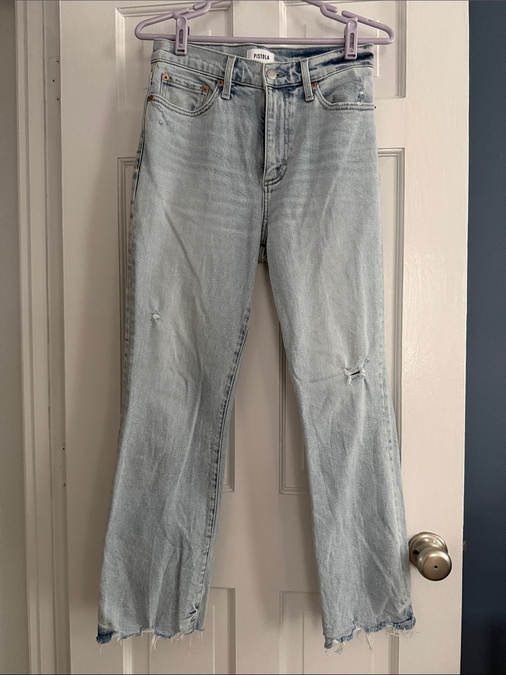 pistola Pale Blue Straight-Leg Jeans with Raw Hem